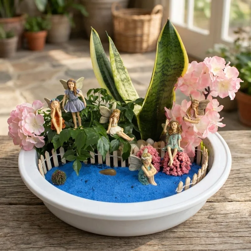 Feenfiguren-Set, Miniatur-Gartenfeen-Skulpturen für Topfpflanzen, Mini-Garten- und Rasendekoration für Draußen
