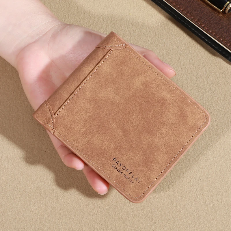 Vintage Matte Leather Men's Wallet - Coffee Tri-fold with Multi-Card Slots, Money Clip, and Eyelet Detail