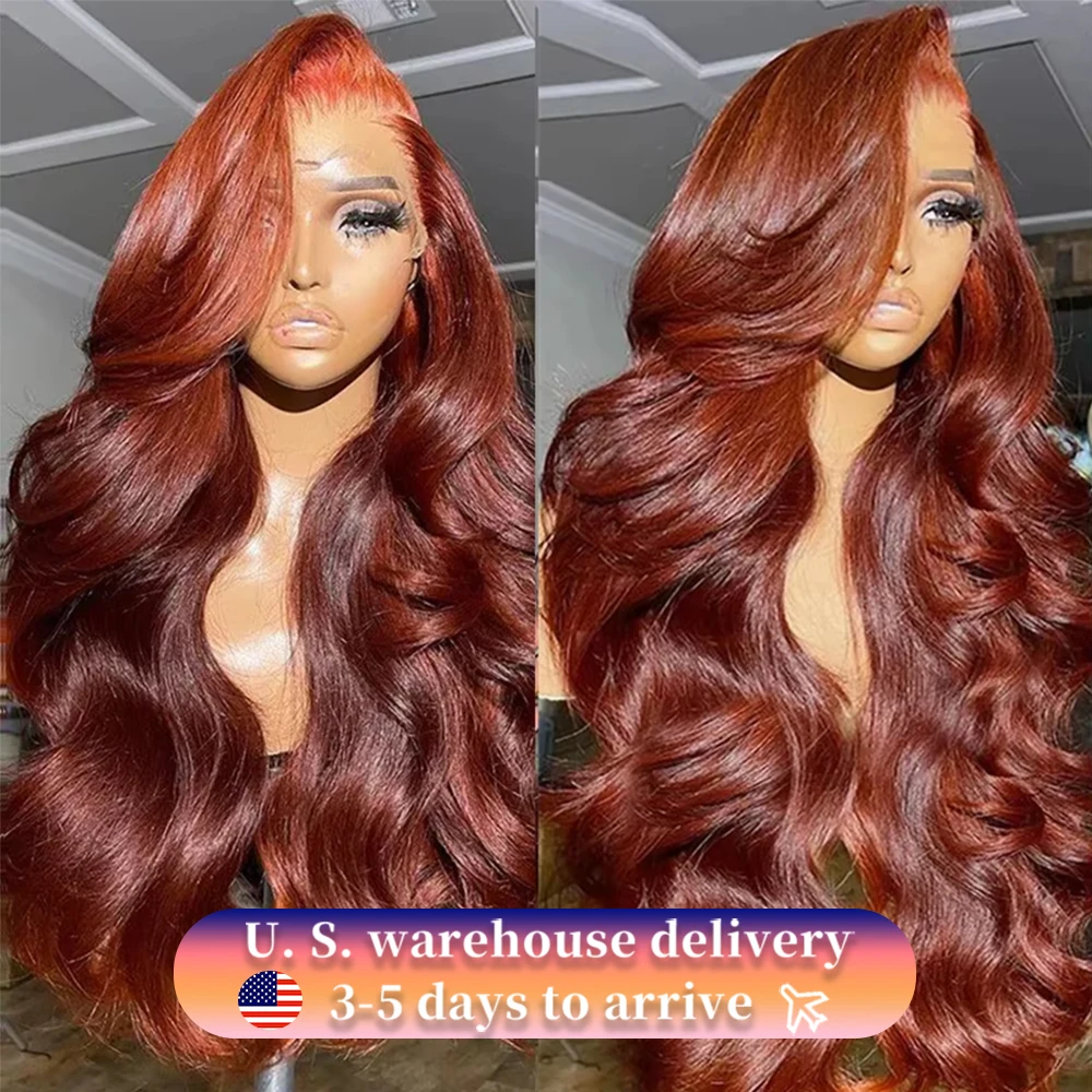 

30-дюймовый красновато-коричневый HD парик из натуральных волос на кружеве спереди, предварительно выщипанные 250% 13x4, цветные парики из человеческих волос 13x6, объемная волна, фронтальный парик на кружеве