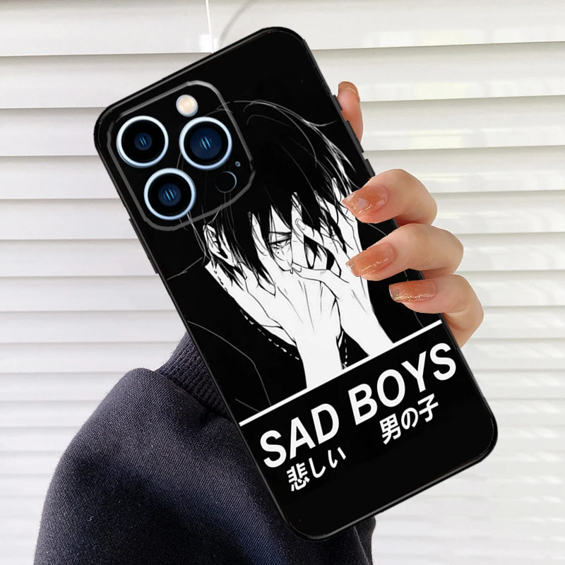 Sad Japanese Anime Aesthetic Phone Case For iPhone 17 16 15 14 11 12 13 Pro Max Mini 15 16 Plus 16e 17Air Cover Fundas - view 3