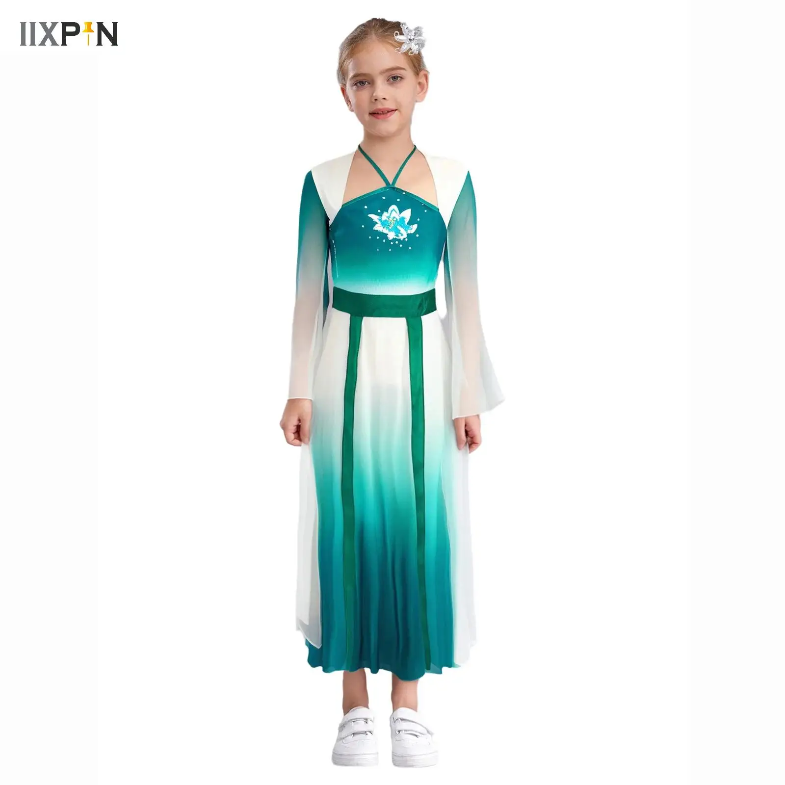 

Chinese Hanfu Costume New Children's Classical Umbrella Dance Ethnic Girls Yangko Clothing Fan Dance Stage Performance Costumes