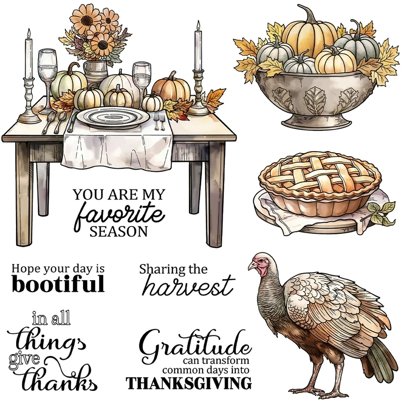 

Thanksgiving Day Turkey Dinner Cutting Dies Clear Stamp DIY Scrapbooking Supplies Metal Dies Silicone Stamp Cards