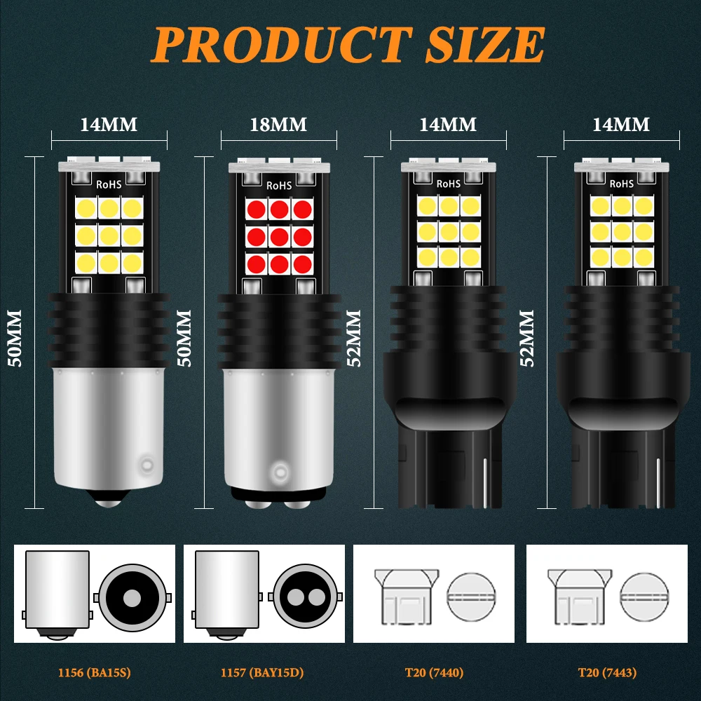 2Pcs T20 7440 Led Turn Signal Light W21W Reverse Light Bulb 3030SMD Universal Car 7443 W21/5W Amber Red Led Brake Light 12V image 4