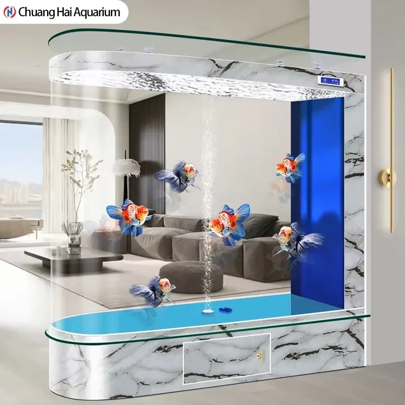 

New Bottom Hidden Oxygen Glass Goldfish Tank with Large Vertical Side Filter Fish Aquarium for Living Room