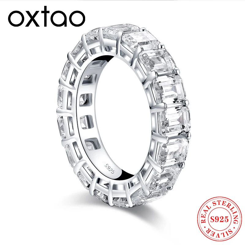 

Кольцо OXTAO с изумрудной огранкой, обручальное, ювелирное украшение на годовщину для женщин, из настоящего серебра 925 пробы с фианитами, для помолвки и свадьбы, для влюбленных