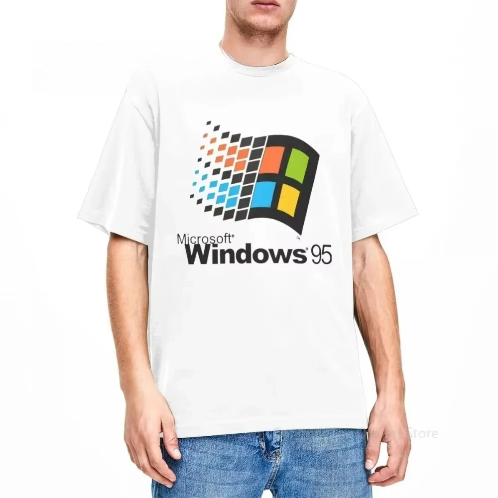 

Windows 95 Graphic Men‘s T-Shirt Women's Tee 100% Cotton Windows XP Classic Computer System Print Pattern Oversize Tee