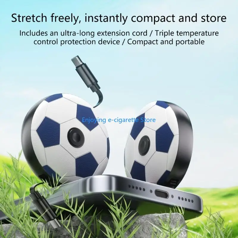 Type C Port Pull-Out Charging Cable, 240W Cord with Small Soccer Ball Housing for Phone, Tablet, Laptop, Desk Cable Use, Daily