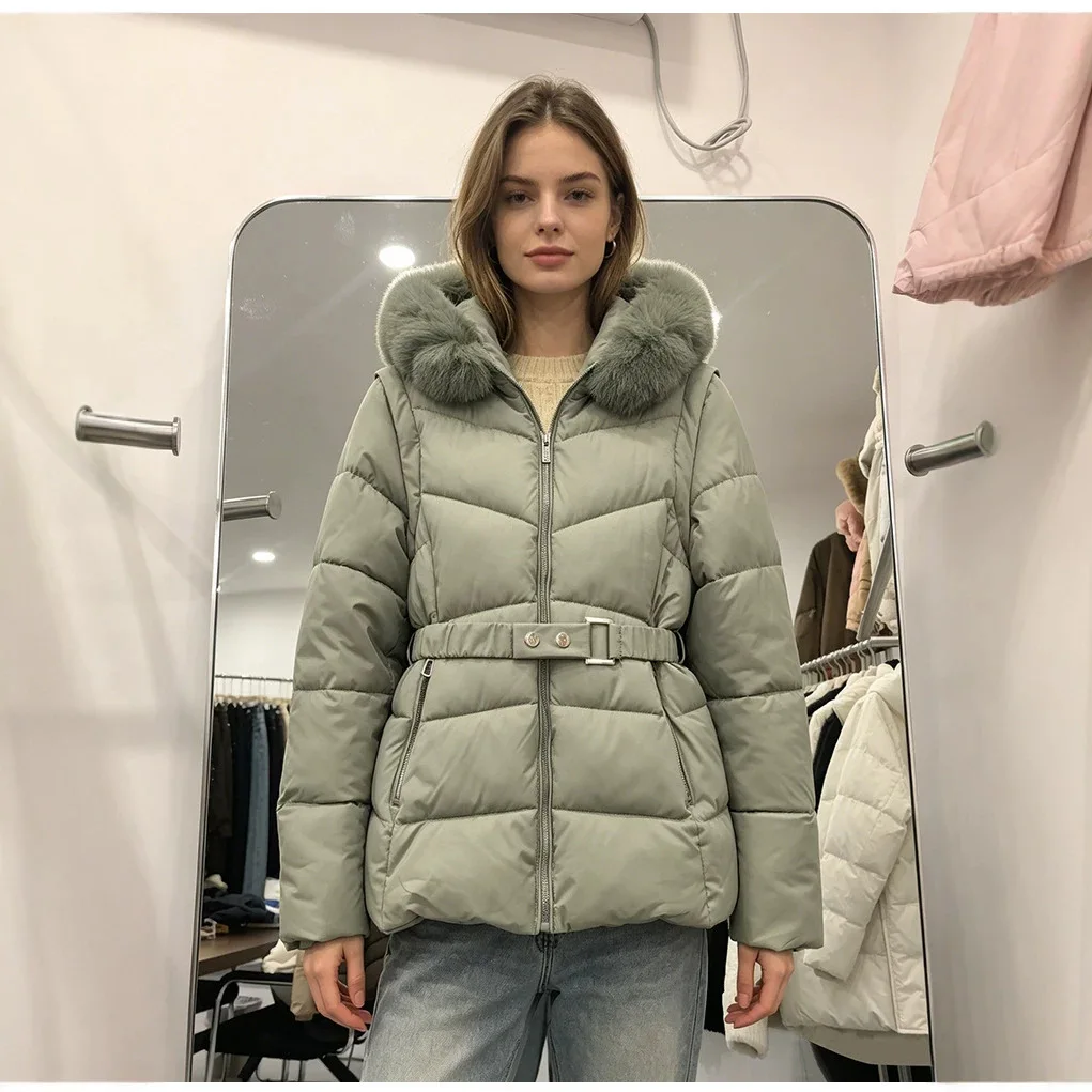European and American winter thickened live-sleeved cotton-padded coat 2026 fashion fur collar down jacket cotton-padded coat