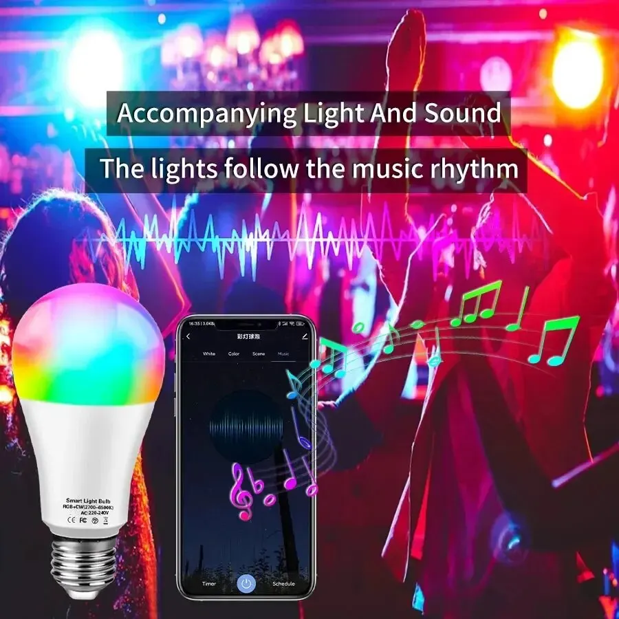 Tuya inteligentne żarówki LED E27 kontrola aplikacji ściemnialne światło Bluetooth lampa RGB 220V dekoracja sypialni oświetlenie imprezowe