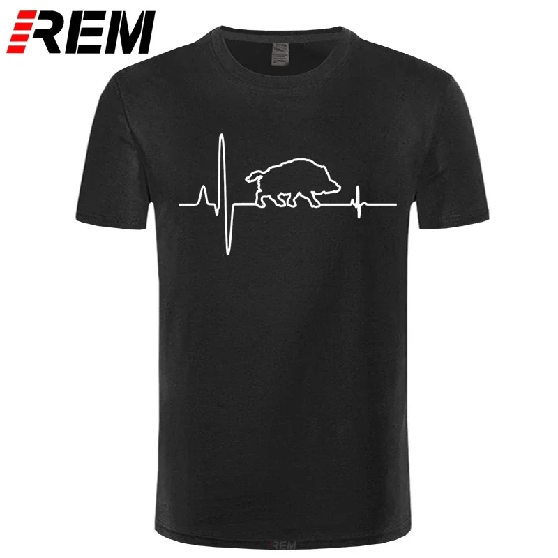 Free Shipping 100% Cotton Tees Wild Boar Heartbeat  Huntings Design T-shirts For Men size