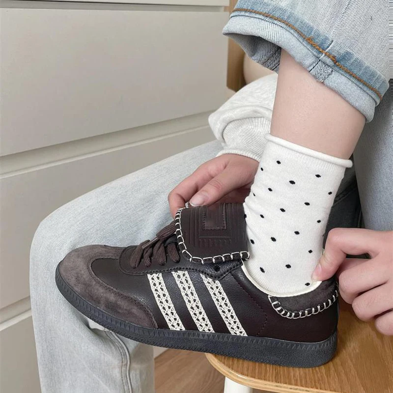 5/10 Paar Damen-Socken mit gerolltem Rand, gepunktet, mittlere Röhre, Frühling und Sommer, schweißabsorbierend, atmungsaktiv, süß, einfacher Stil, lässige Socken – Detail 4