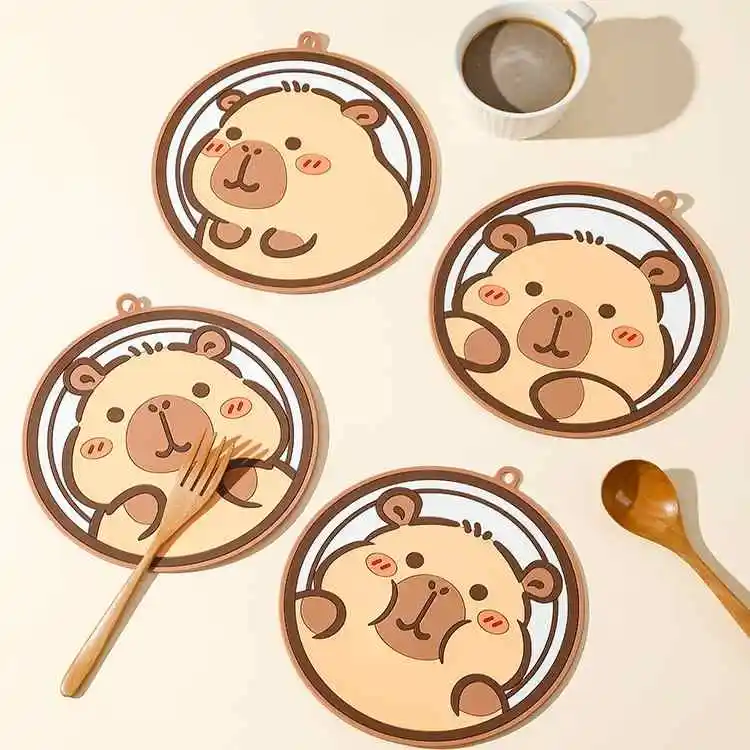 

Cute Bear Coaster Silicone Round Heat Resistant and Anti Slip Hot Pad Waterproof Drink Coffee Cup Mats Kitchen Home Tableware