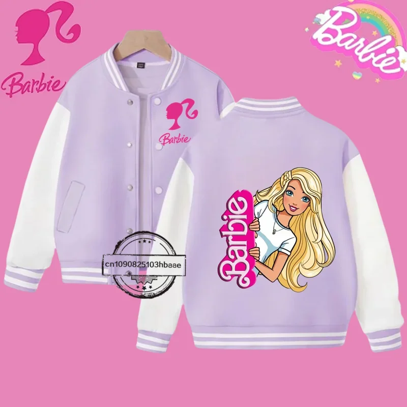 Disney Princess Kids Spring Jacket Barbie Baseball Uniform Cartoon Print Kawaii casual coat for boys and girls ages 2-14