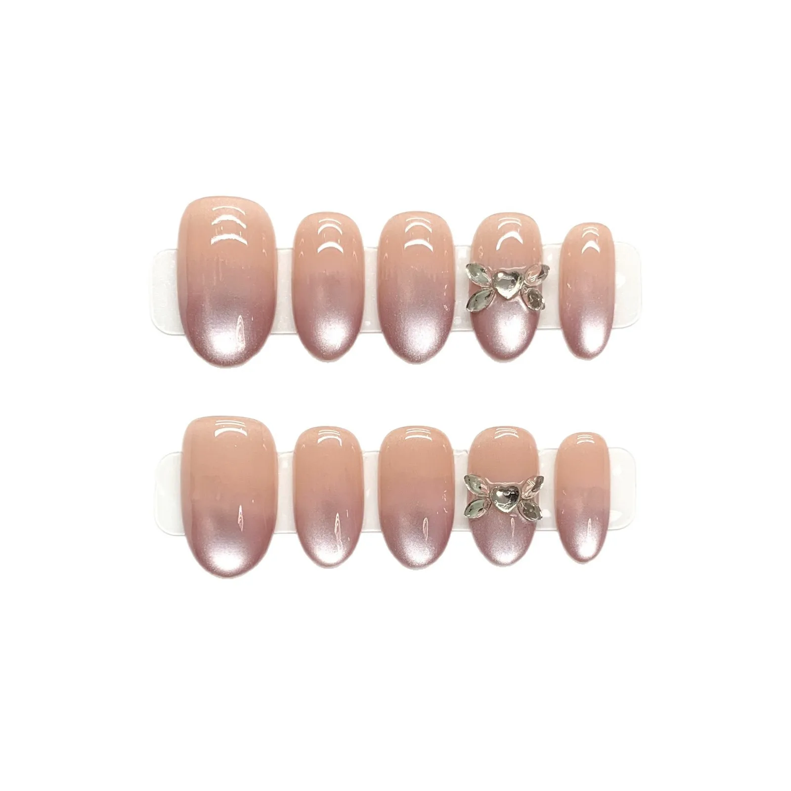 10pcs Handmade French Short Oval Press on Nail Shiny Purple Cat Eye Gradient Design Sweet False Nails Wearable Nail Art Tip Girl