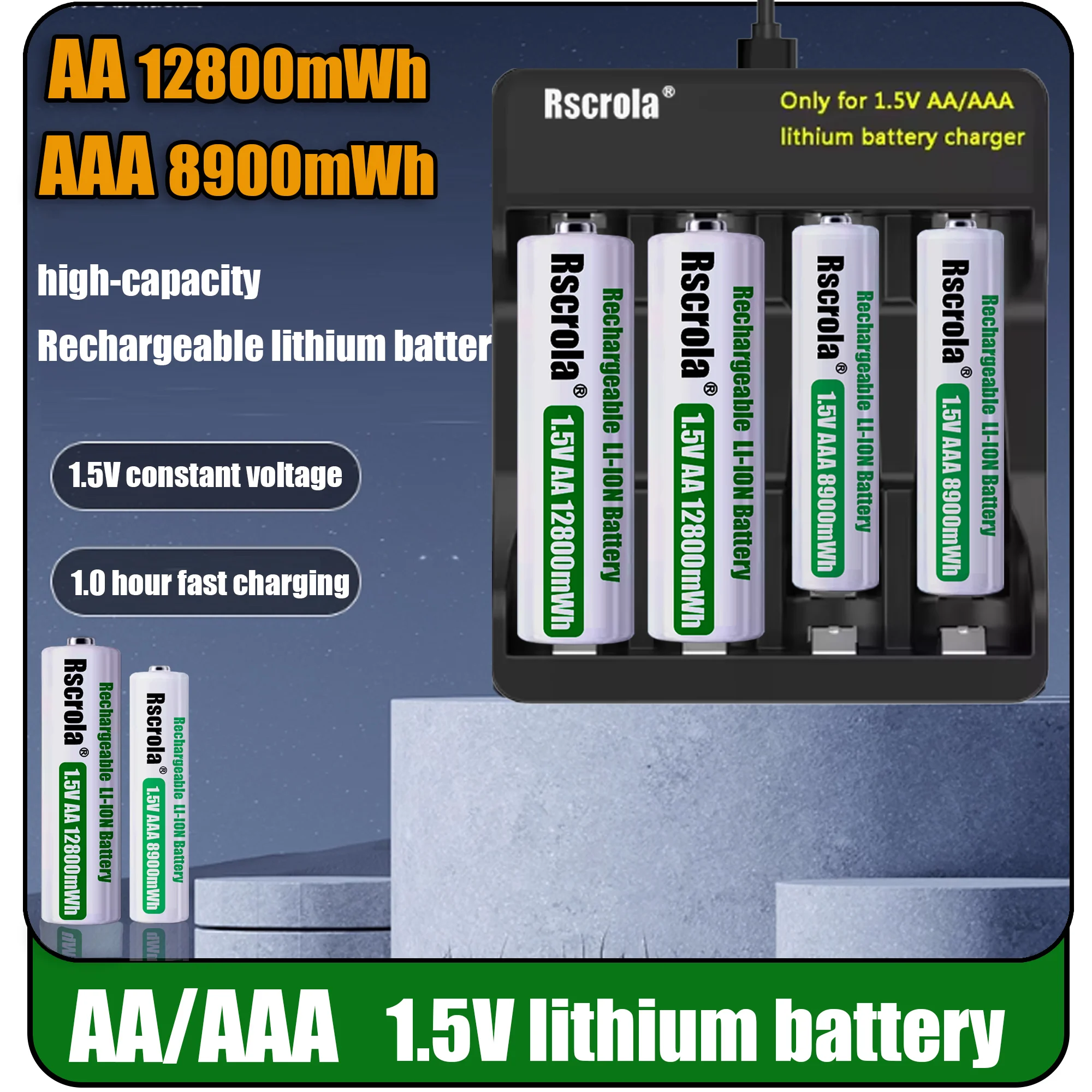 

AA 12800mWh Battery AAA 8900mWh Battery High Capacity Rechargeable charge with charger for Solar Light, Keyboard, Remote Control