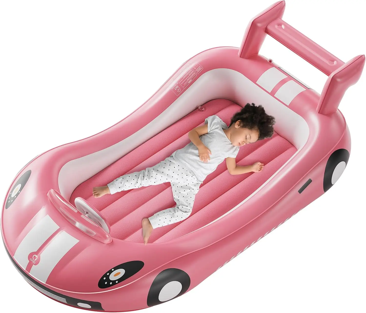 

Надувная детская кровать для путешествий с бортиками, надувной матрас для кемпинга, путешествий, отеля или домашнего использования, включает ручной насос (розовый)