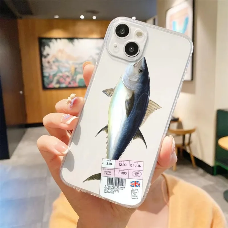 Lustige gesalzene Fische Pidan Kobe Beef Handyhülle für iPhone 16 15 11 12 14 13 Pro Max Mini X XS Max XR 7 8 Plus SE4 16e Silica-Abdeckungen