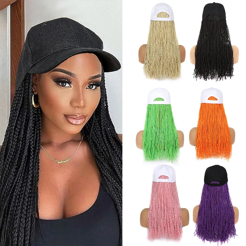 Zizi Braided Baseball Cap Hair Wig Synthetic Cap Wig with 16 Inch Braiding Hair for Women Girls Hat with Box Braids Wig Hair