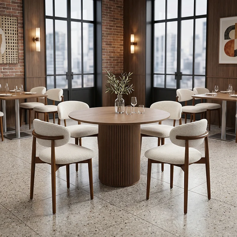 Commercial Solid Wood Dining Table & Chair , Open Pore Easy-Clean Fire-Retardant For Restaurant Hotel Cafe