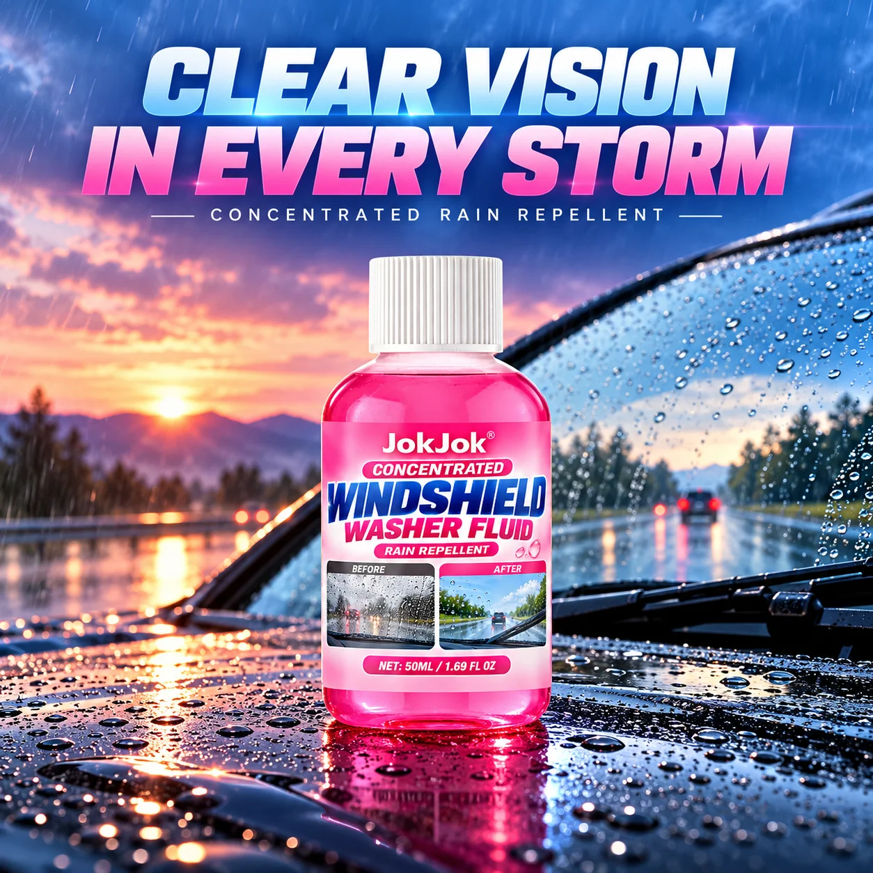 Car Glass Concentrated Coating Waterproof Windshield Wiper Fluid, Keeps It Smooth, Rainproof and Anti-Fog Without Streaks, Quick