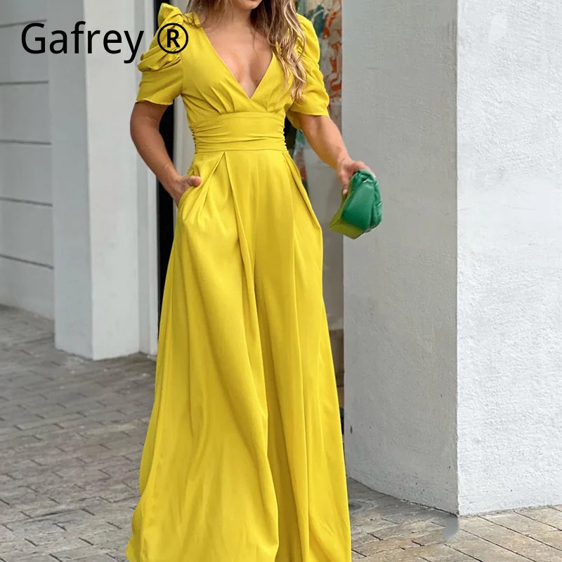 Women Fashionable Sexy Pleated High Waist Jumpsuit Ruched Flared Bell-Bottom Long Spring Party Club Date Night Elegant Outfit