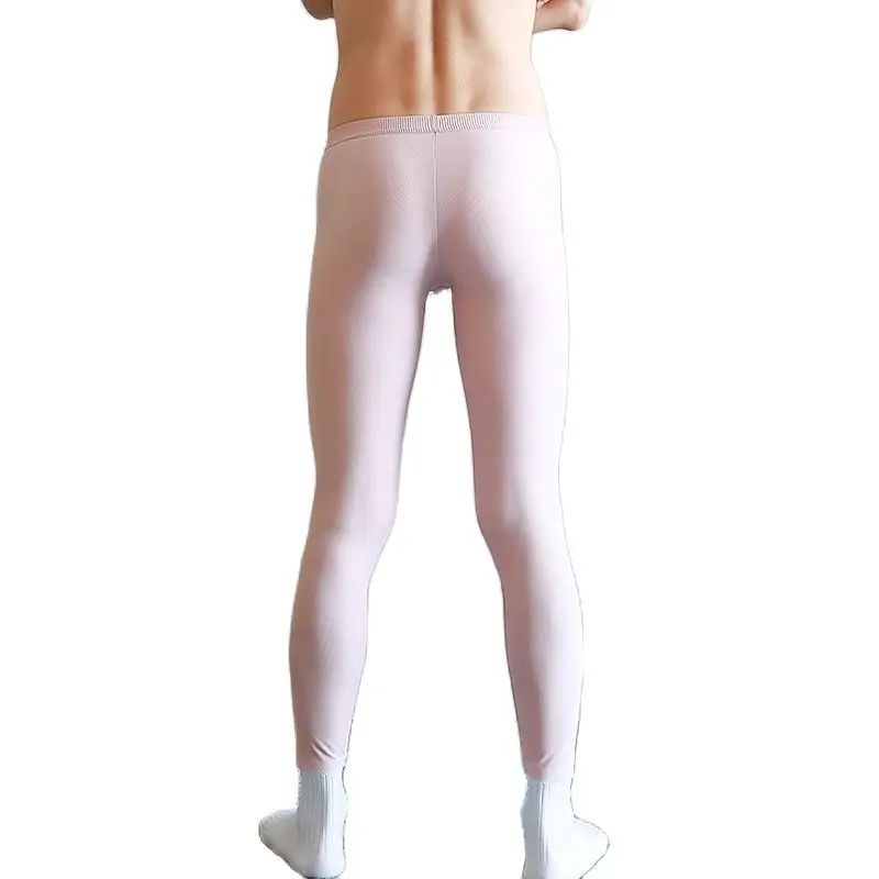 CLEVER-MENMODE Ice Silk Men Ultra-Thin Homewear Sexy Thermal Underwear Long Johns Pants Bulge Pouch Leggings Sleep Bottoms