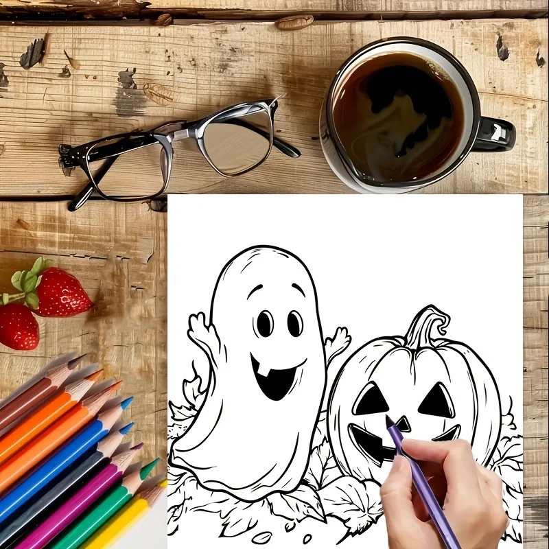 28-pagina's schattig Halloween-kleurboek voor stressreductie voor volwassenen |   Kleurboek voor ontspanning en stemmingsreductie Valentijnsdag
