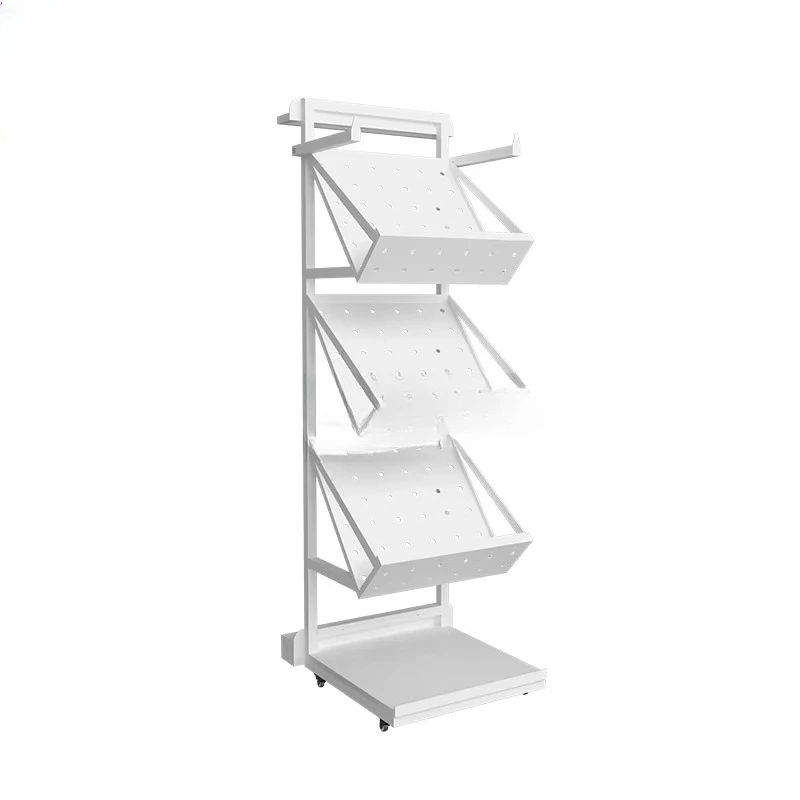 

White Small Convenience Store Supermarket Umbrella Storage Rack Four Layer Sloped Display Shelf Large Capacity Metal Stand