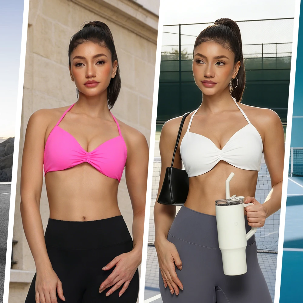 

Женский спортивный бюстгальтер-халтер для йоги с тонкими бретелями, сексуальный топ для фитнеса, бега и занятий спортом