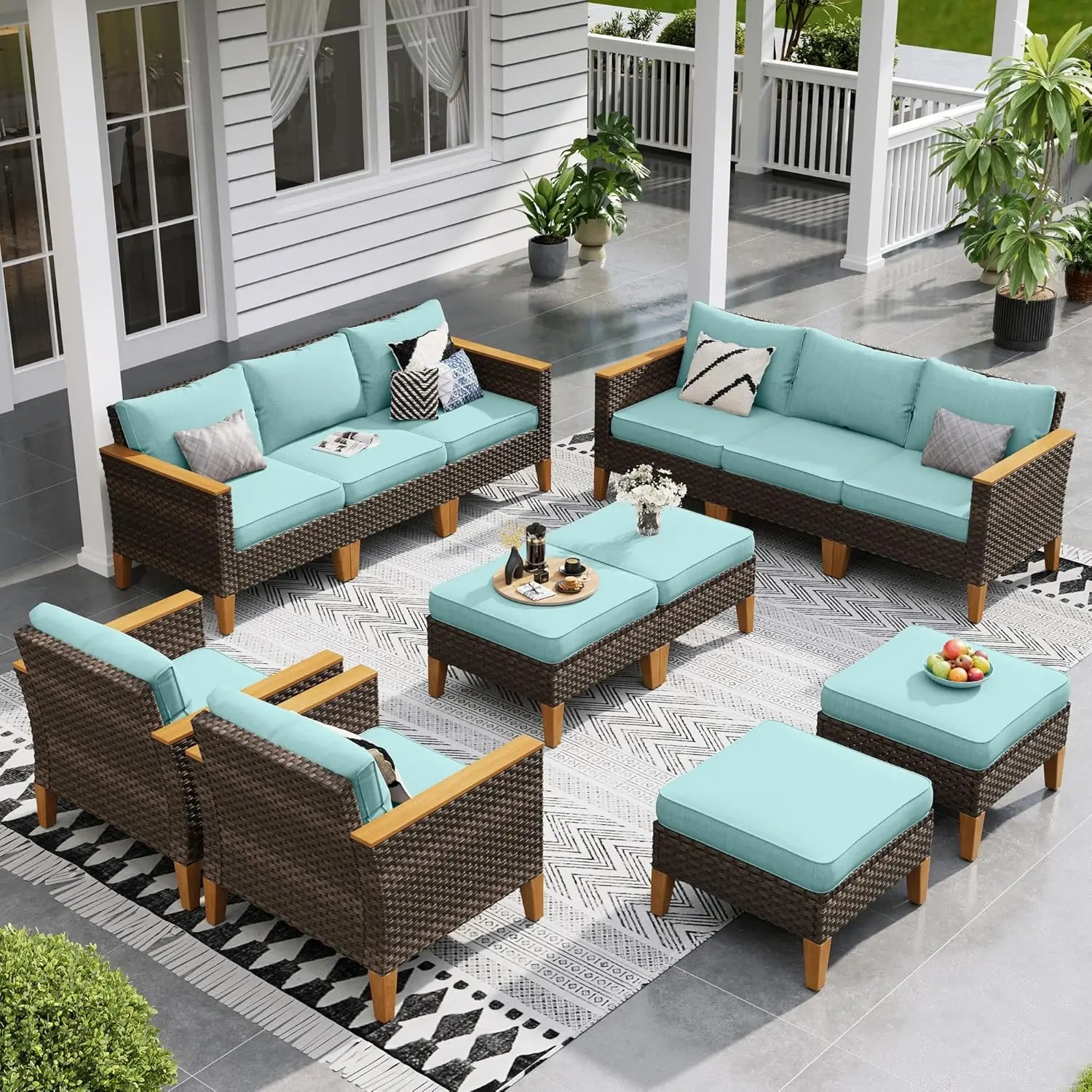 

Patio Furniture Set 12 Piece Outdoor Wicker Furniture Sectional Sofa, Extra Large Patio Rattan Conversation Set, Deck