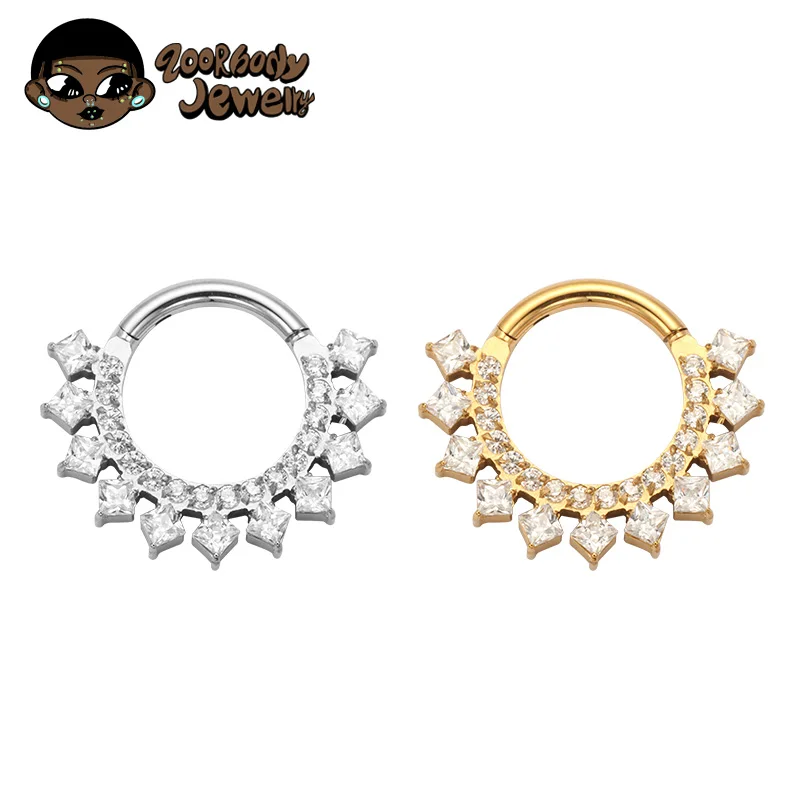 

ASTM F136 Titanium Luxurious CZ Hinged Clicker Segment Hoop Ring 8mm/10mm Daith Helix Earring Septum Nose Piercing Jewelry
