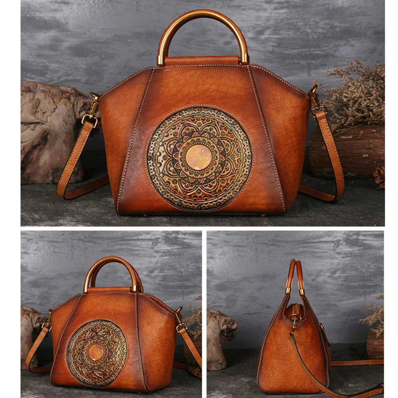 MOTAORA Vintage Genuine Leather Women Shoulder Bag For Ladies Handmade Luxury Designer Handbag Metal Handle Crossbody Bags Brown