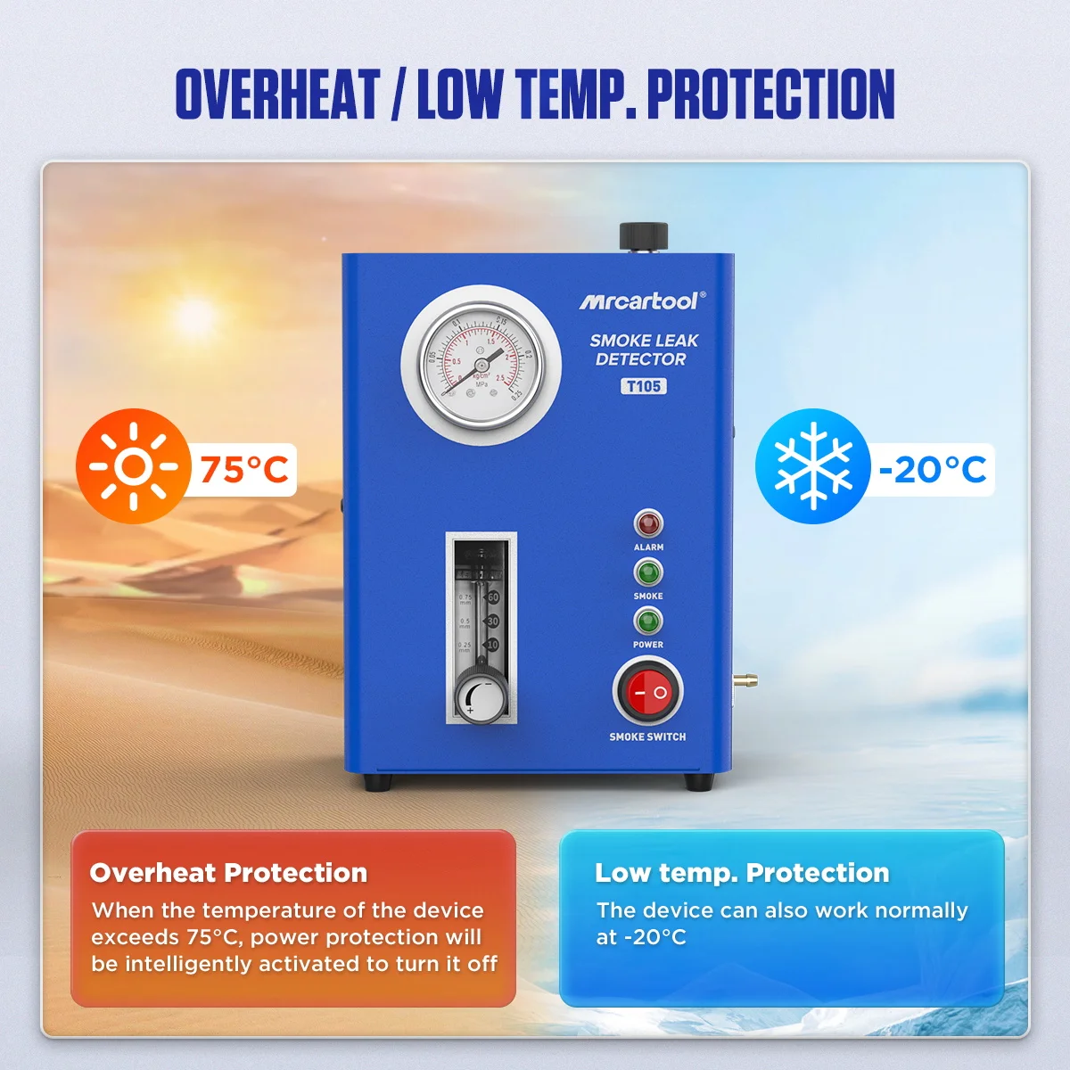 MR CARTOOL T105 سيارة آلة لصنع الدخان كاشف تسرب EVAP الأنابيب محلل تسرب المدمج في مضخة هواء PK AUTOOL SDT203 #4