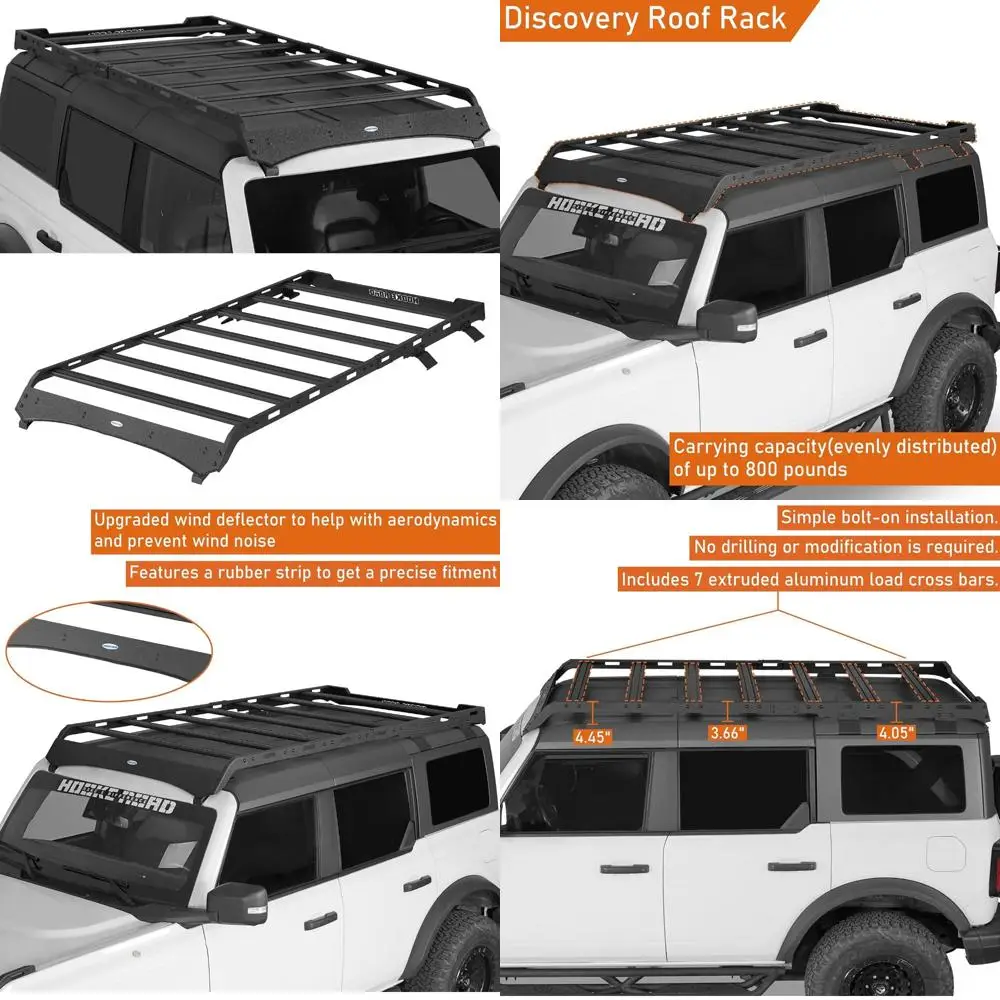هوك رود برونكو حامل سقفي قضبان متقاطعة من الألومنيوم، سلة حامل البضائع كاملة الطول لـ 2021 2022 2023 2024 2025 Ford Bronco 4-Doo