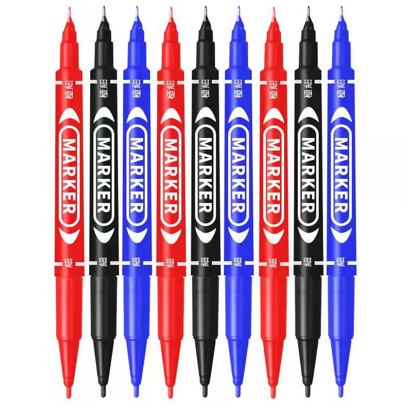 10Pcst Twin Tip Permanent Marker Pen Oily Waterproof Ink Thin Nib Crude Black Blue Red 0.5mm 1mm paper Drawing Logistics Glass