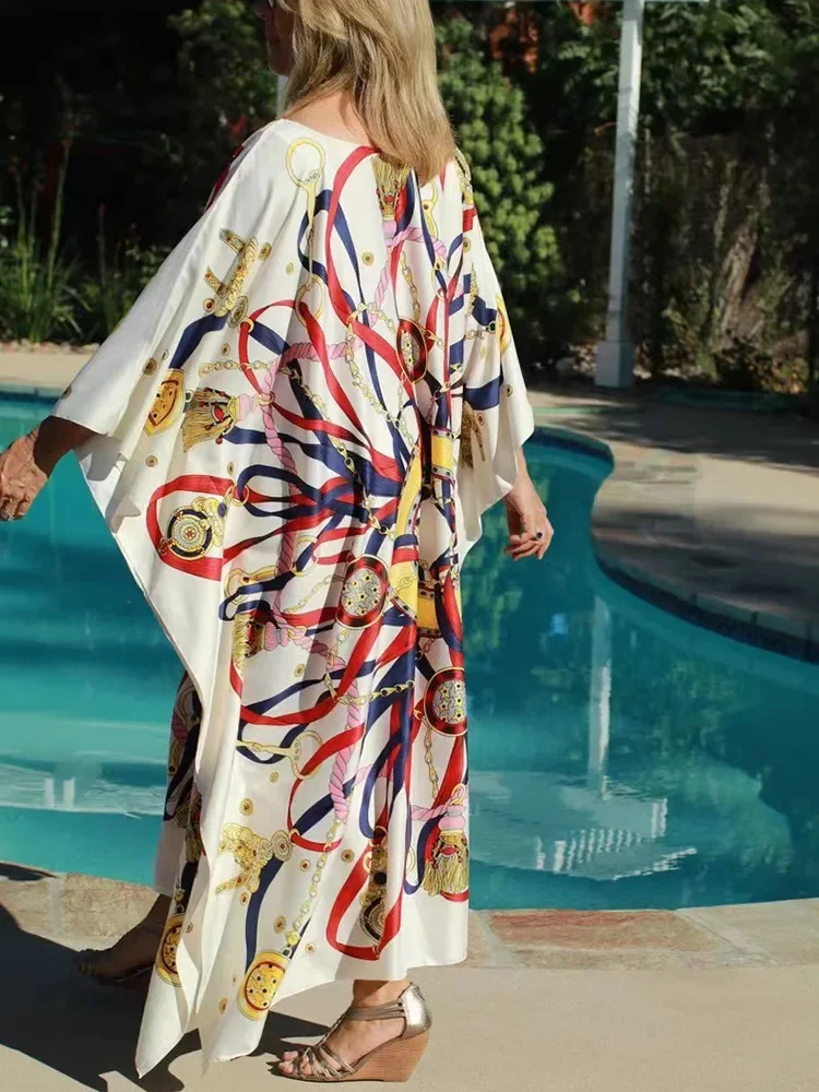 Caftans de plage pour femmes, tendance 2021, imprimé bohème, robes Maxi, Cover-Up pour les maillots de bain, tunique d'été