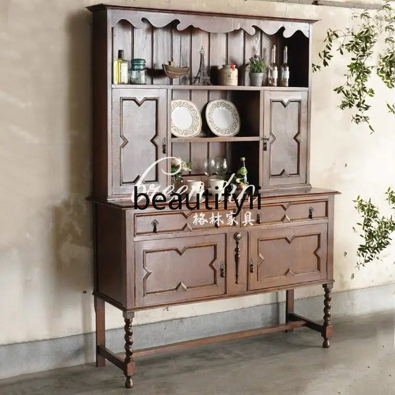 

American retro solid wood dining side cabinet storage porch table decoration partition wine cabinet bookshelf