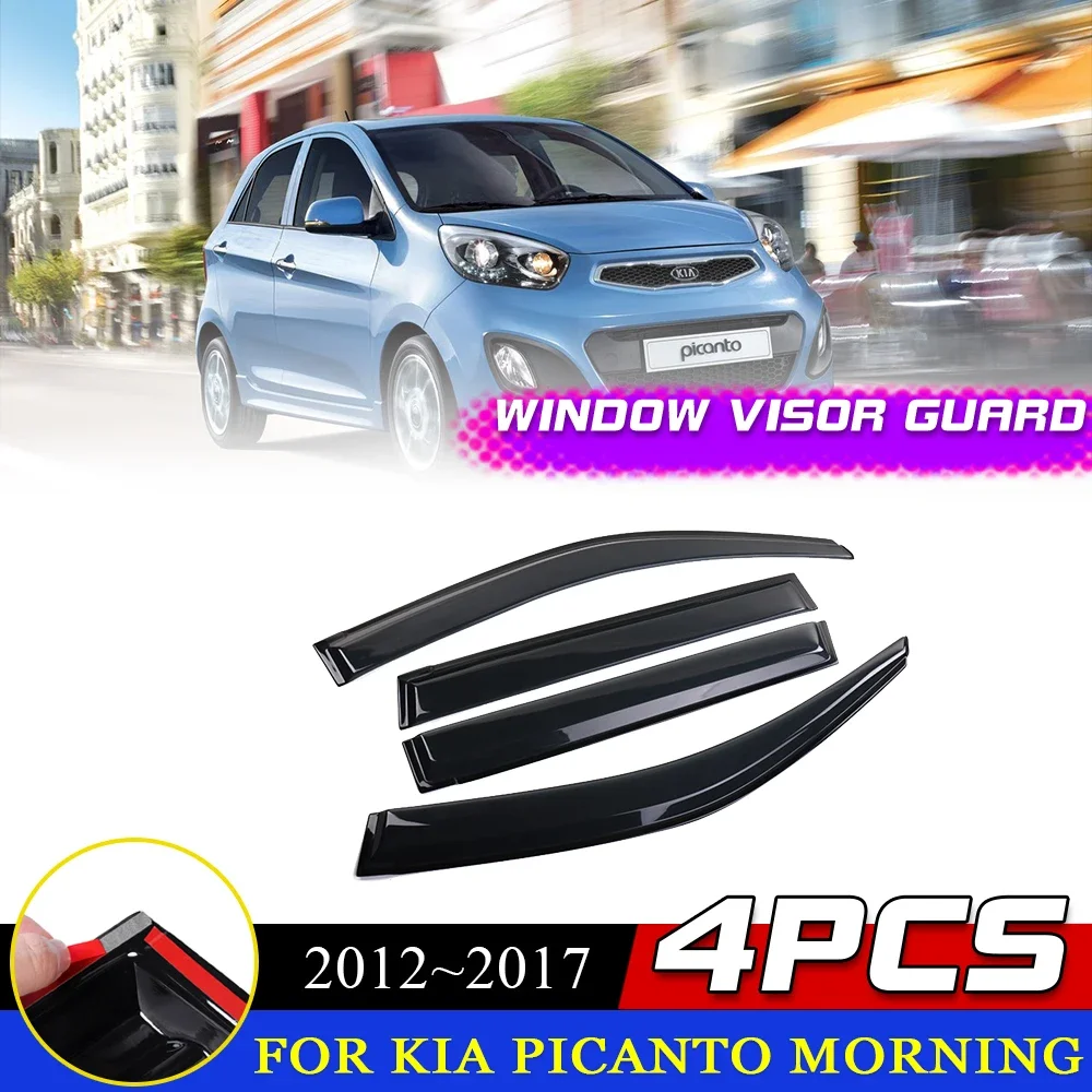 

Козырек на окна автомобиля для Kia Picanto Morning TA 2012 ~ 2017 2013 2014 2015, дверные вентиляционные навесы, аксессуары для дефлектора дыма для бровей и дождя