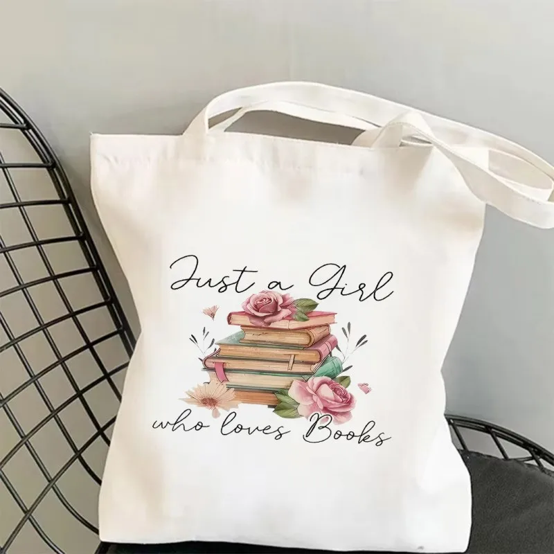 Einkaufstasche mit Blumen- und Buchmuster, große Kapazität, Einkaufstaschen, Harajuku-Cartoon-Schulterhandtasche für Damen, Öko-Handtaschen für Mädchen
