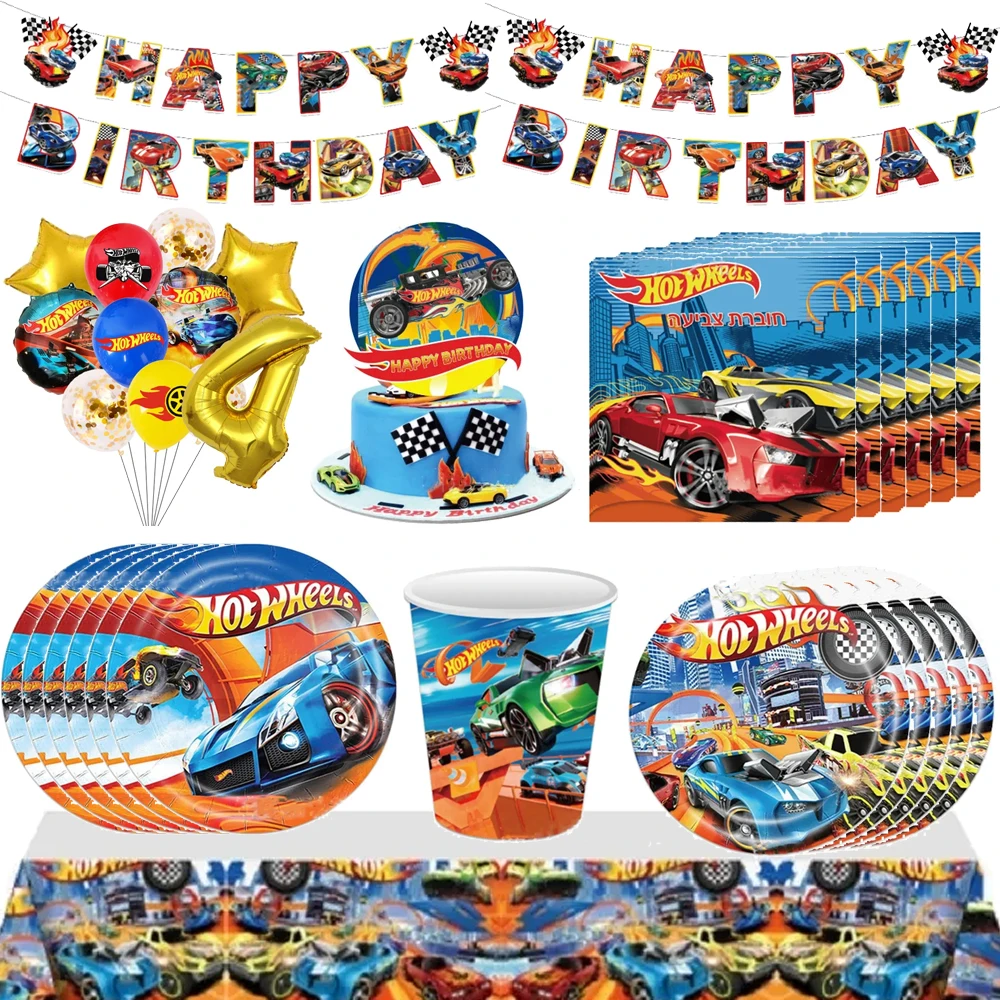 New Hot Wheels Car Birthday Party Decoration Disposable Tableware Balloon Paper Cups Plates Tablecloth Boy Baby Shower Supplies