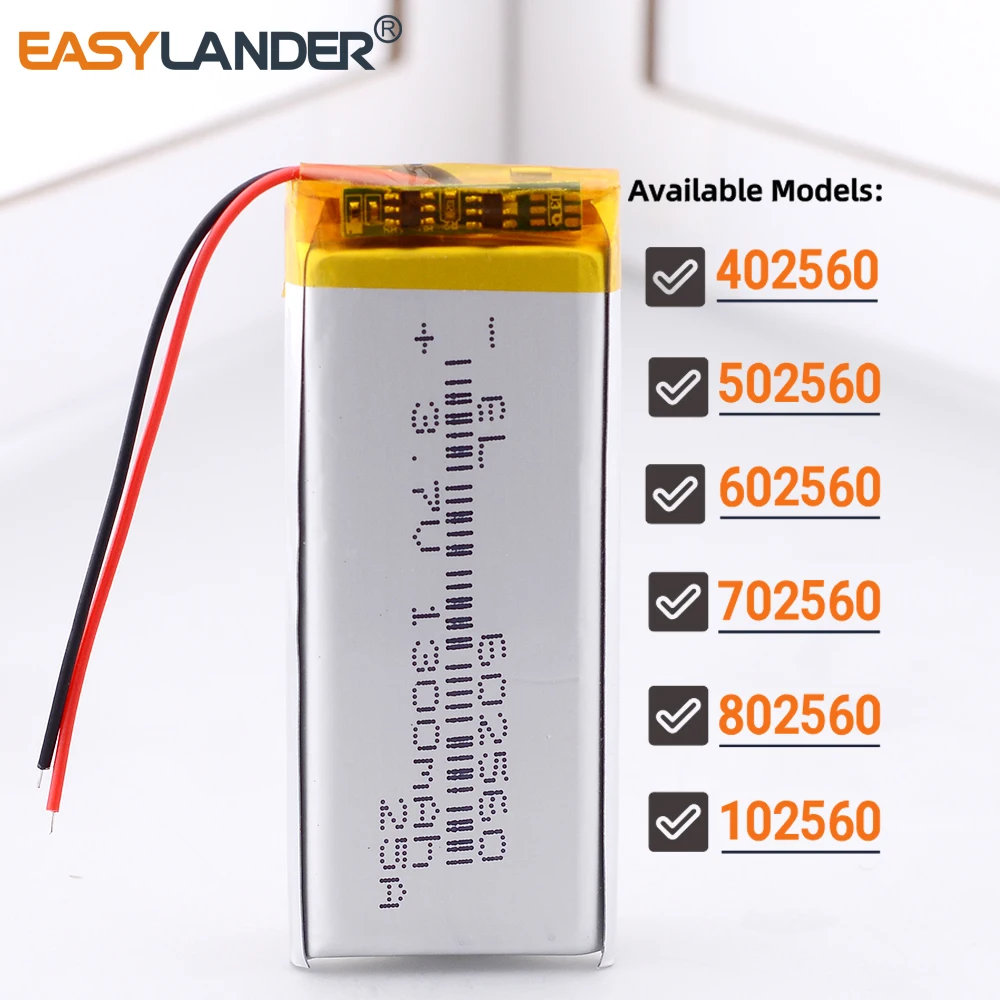 602560 1300mAh 802560 1500mAh 102560 3.7V 2000mAh 402560 502560 702560 Li-Polymer Li-ion Battery 112560 Lipo Batteries