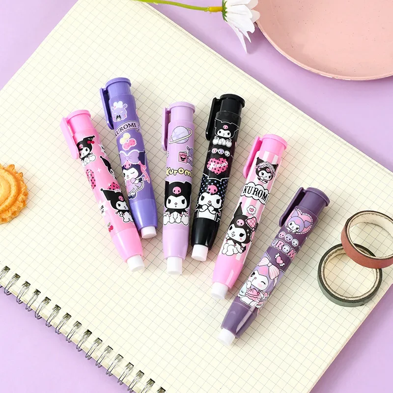 Sanrio 12/24pcs Press The Eraser Cartoon Kuromi Student Stationery Supplies Primary School Children's School Supplies Gifts