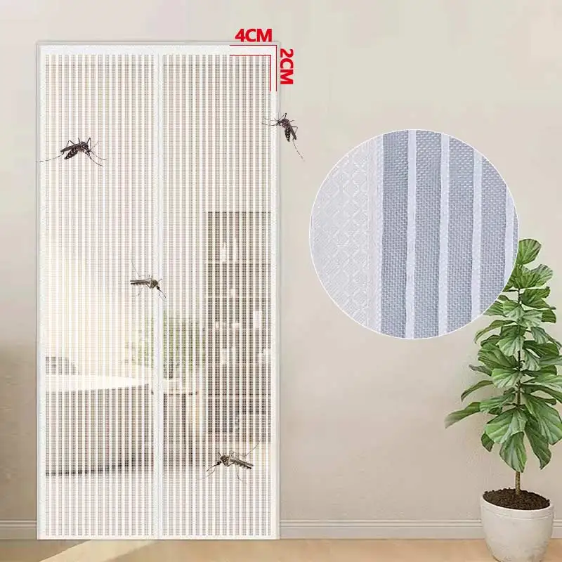 Gestreifter Magnetischer Mückenschutz-Türvorhang, Abnehmbar, Waschbar, Unsichtbares Dichtes Netz, Bohrfreie Installation