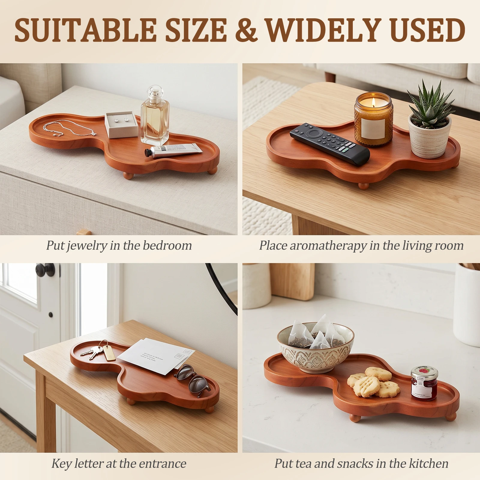 Wooden Serving Tray Cloud Shaped Jewelry Tray Creative Irregular Wooden Key Perfume Plate Decorative Home Desktop Storage Tray view 6