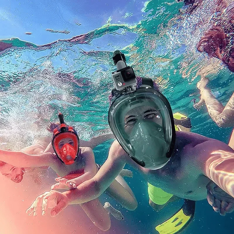 

Full Face Snorkeling Mask with Removable Camera Holder 180 Degrees Panoramic Anti-fog And Leak-proof Under Water Snorkel