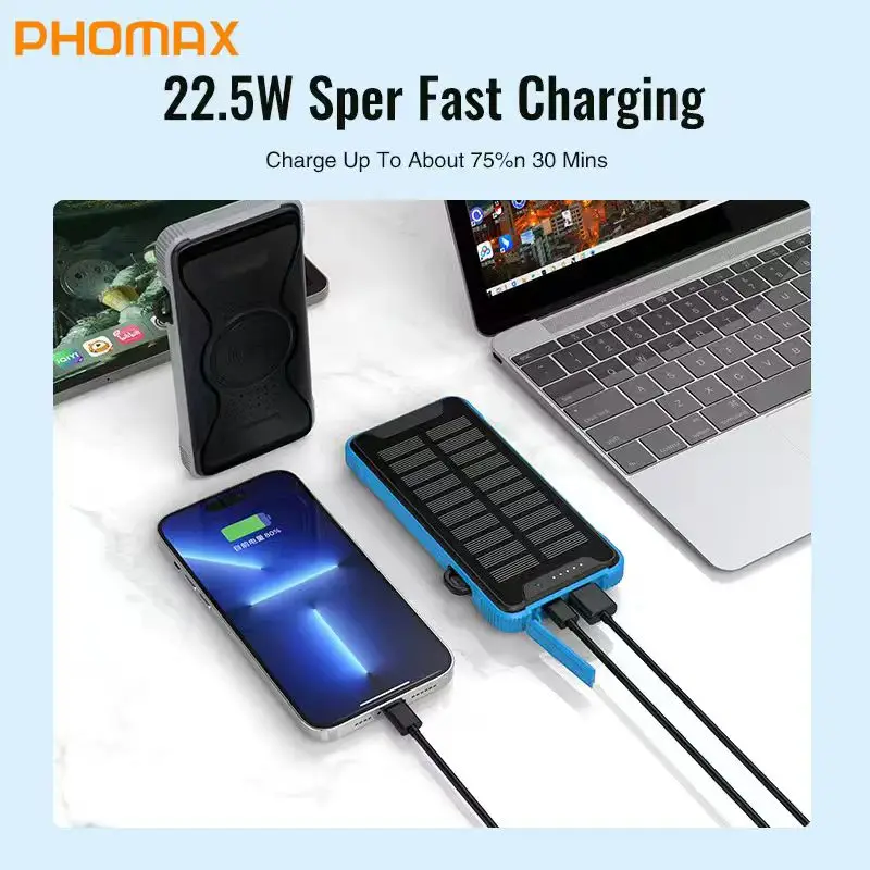 

PHOMAX 10000mAh Fast Charging Solar Panel Charge Power Bank Mini Portable Power Banks USB Power Banks for Universal Phone