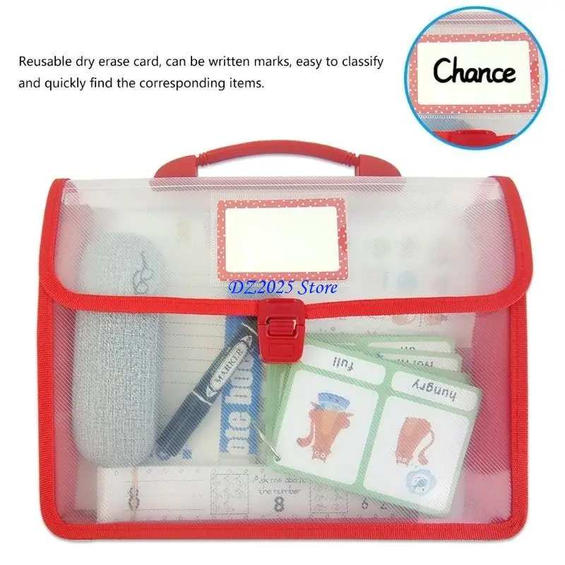 Q6RC Handheld File Bag Portable Project Case Handheld Book Bag Clear Label Window 31x5.5x23cm File Storage Bag for Student