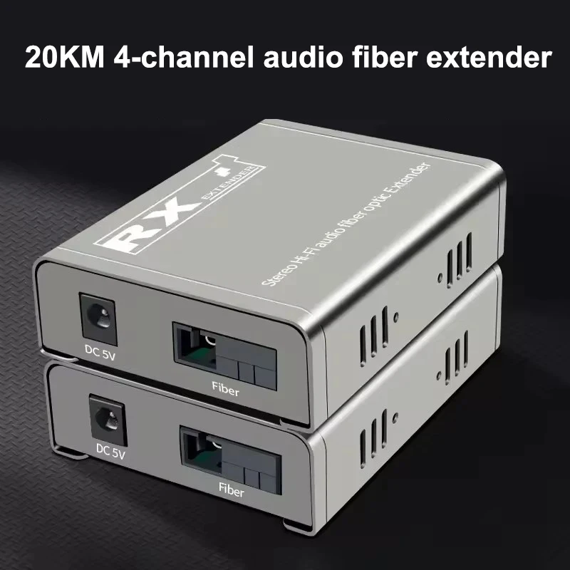 

Stereo Hifi 4-channel Audio Fiber Extender 20KM Red White RCA Extender SC Fiber Optic Transceiver Audio Transmitter and Receiver