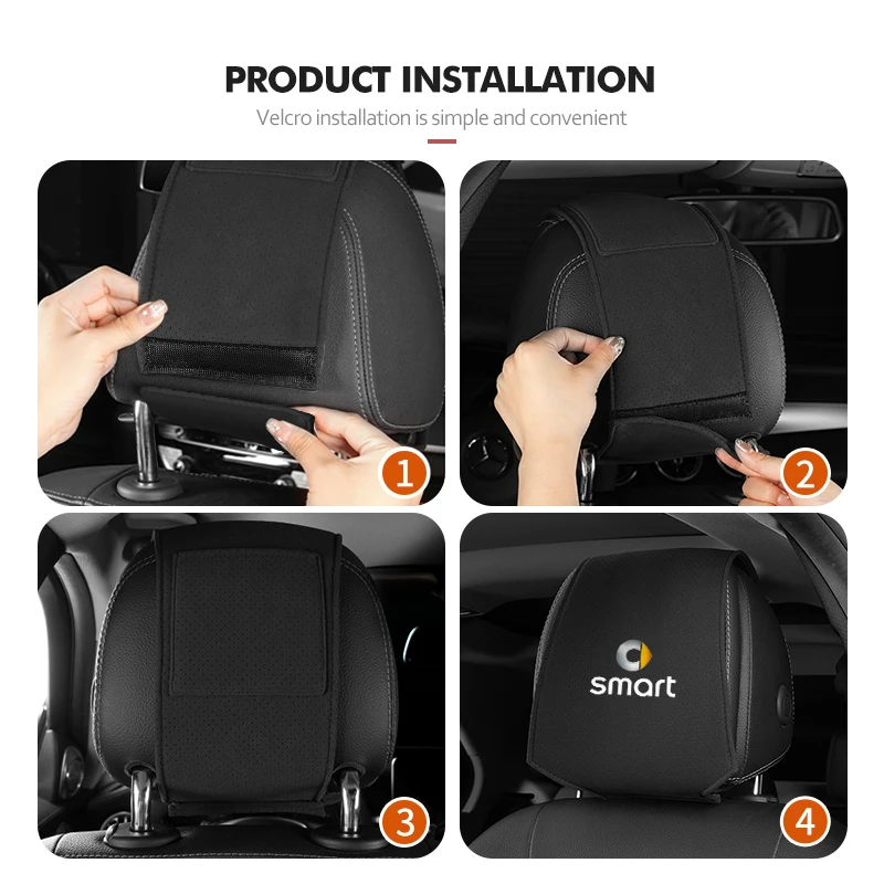 Car Suede Headrest Cover Seat Cushion Auto Interior Accessory For Smart Fortwo 451 450 453 Forfour Cabrio Crossblade ROADSTER