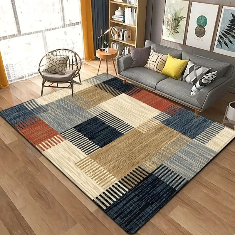 HD-Nordic Moroccan Retro Ethnic Style Patchwork Pattern Square Carpet Bedroom and Living Room Indoor Use Decoration